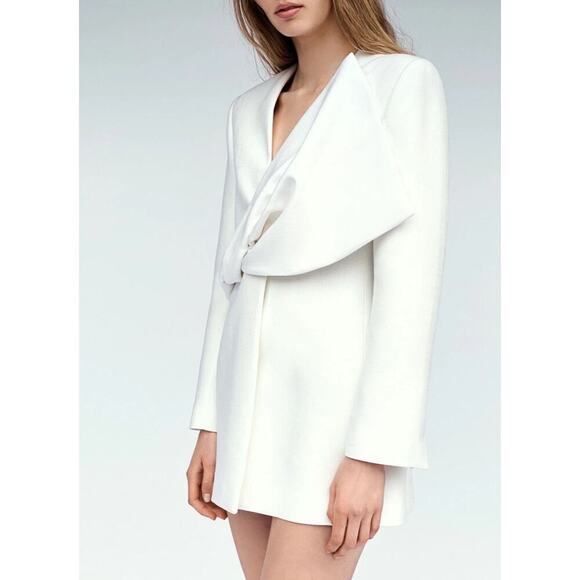 Zara Limited Edition White Blazer Mini Dress Women's Small Lined Twist Bow Rare - Picture 3 of 15